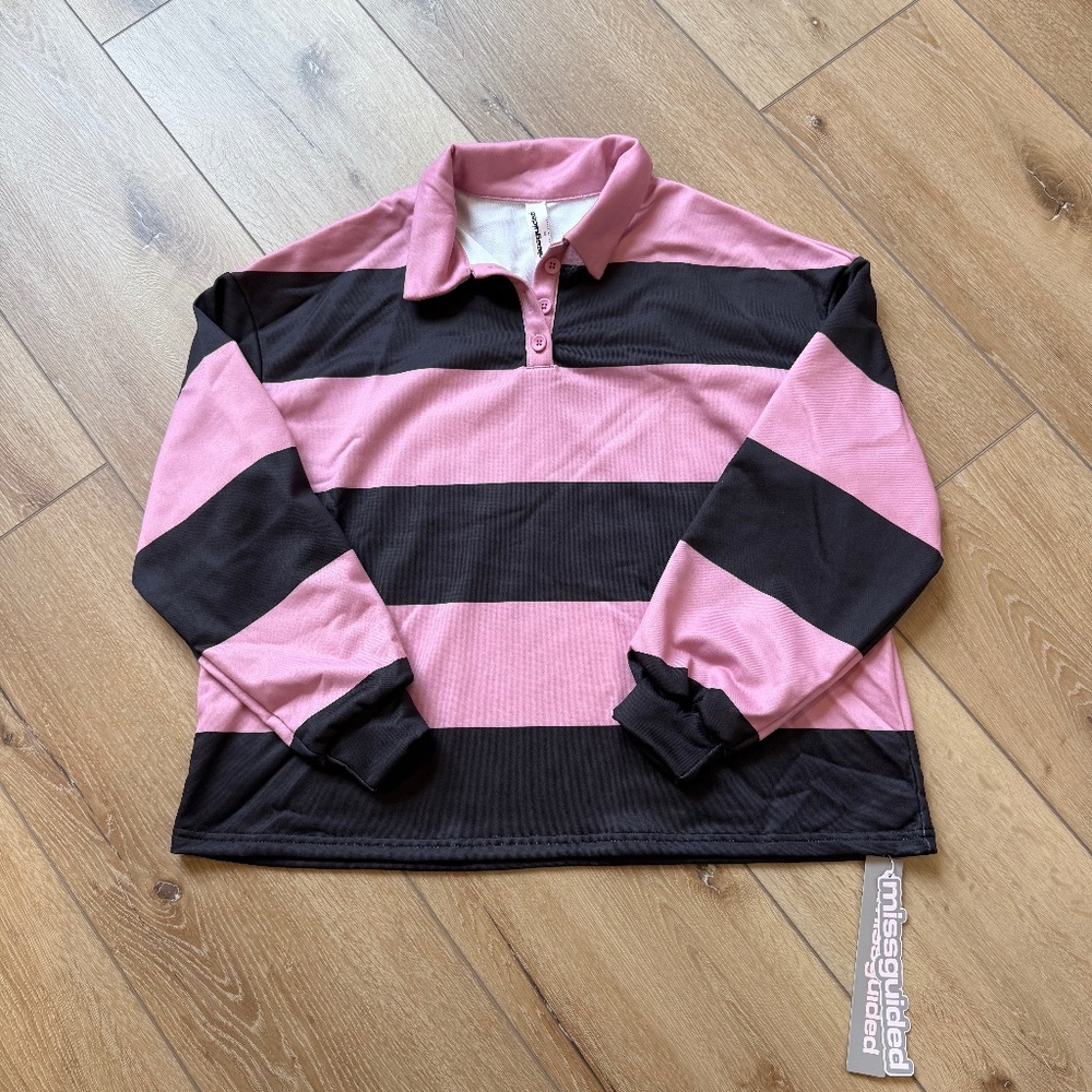 MISSGUIDED Striped Rugby Collared Set with Wide Leg Pants - Picture 2 of 14